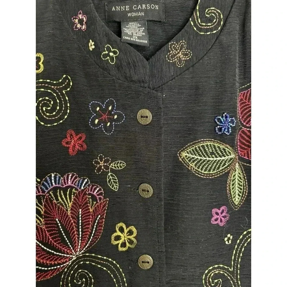 ANNE CARSON Women's 70% Silk Artsy Embroidered Floral Beaded Jacket Cardigan 2X - Picture 6 of 11